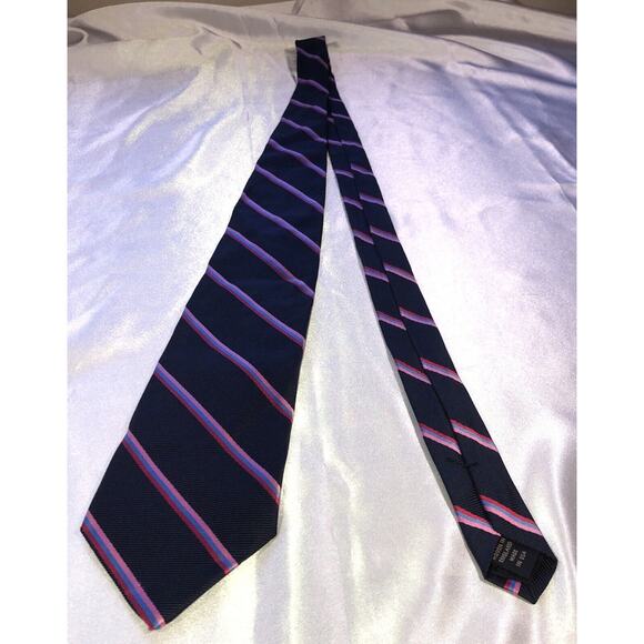 Brooks Brothers Makers Pure Silk Stripe Regimental Blue Pink Neck Tie - Picture 3 of 6